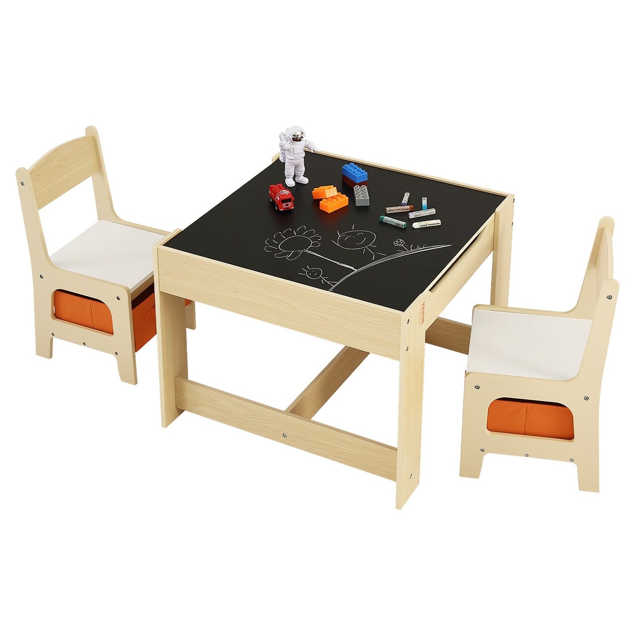 White Kids Table and 2 Chairs Set with Storage Box for Art and Learning